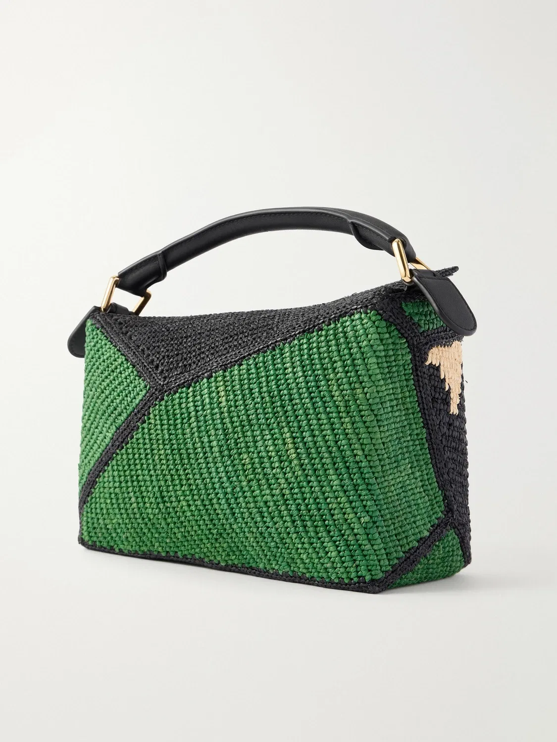 Сумка на плечо из рафии с отделкой из кожи крокодила LOEWE + Paula's Ibiza Puzzle Edge, бирюзовый — фото 4