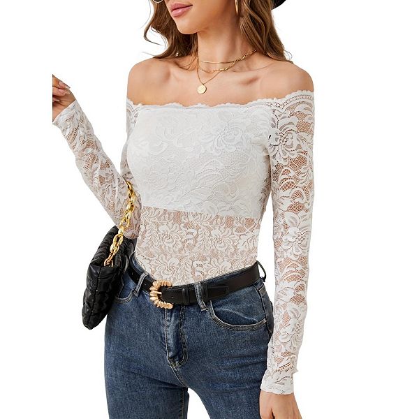 

Женская блузка с открытыми плечами и цветочным кружевом Yesfashion, White