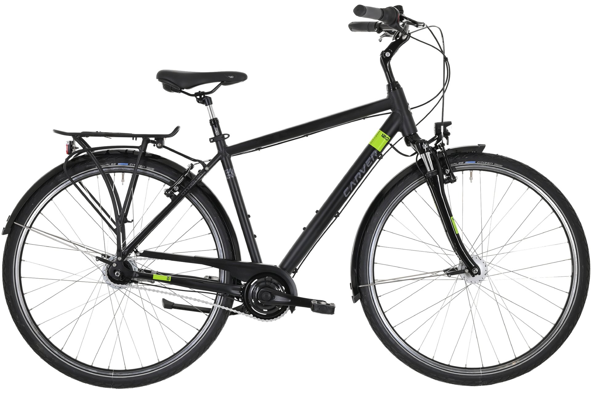 

Городской велосипед Carver Cityzen 120 - 28 дюймов - Diamant - 2024, цвет Schwarz|black applegreen darkgrey