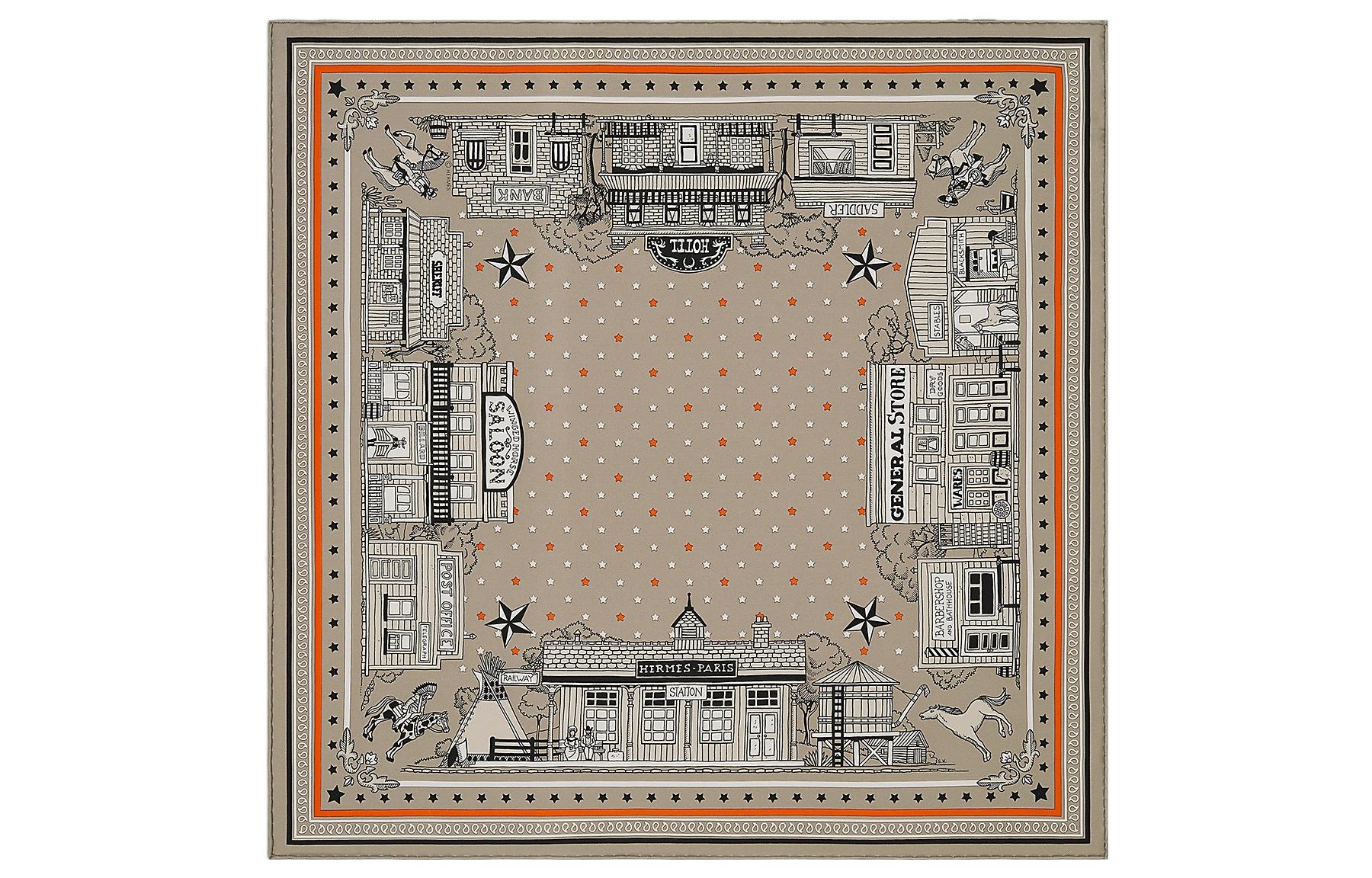 HERMES Парижский шелковый шарф женский серый, Gray — фото 3