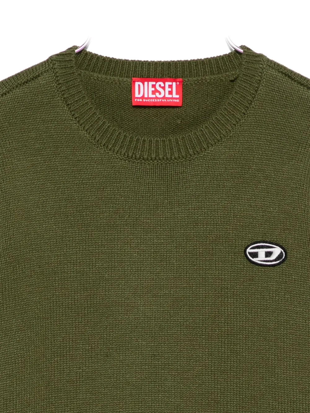 Свитер с вышитым логотипом и круглым вырезом Diesel Kids, зеленый — фото 3