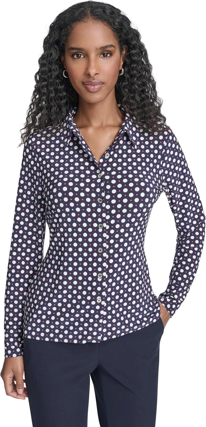 Блуза женская с длинным рукавом, Soft Work, Tommy Hilfiger, Midnight/Ivory/Recink Pink