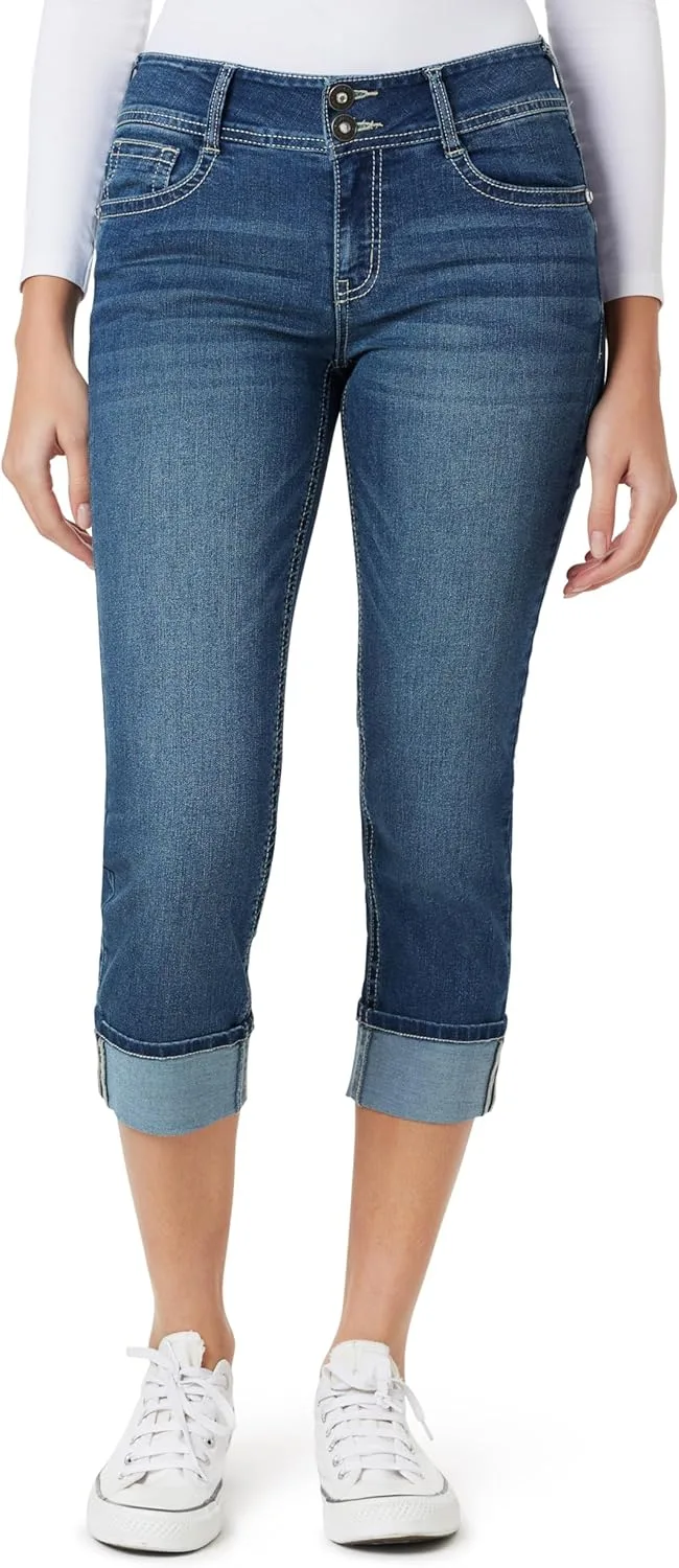 

WallFlower Women's Luscious Curvy 23.5" Crop Mid-Rise Bling Insta Stretch Juniors