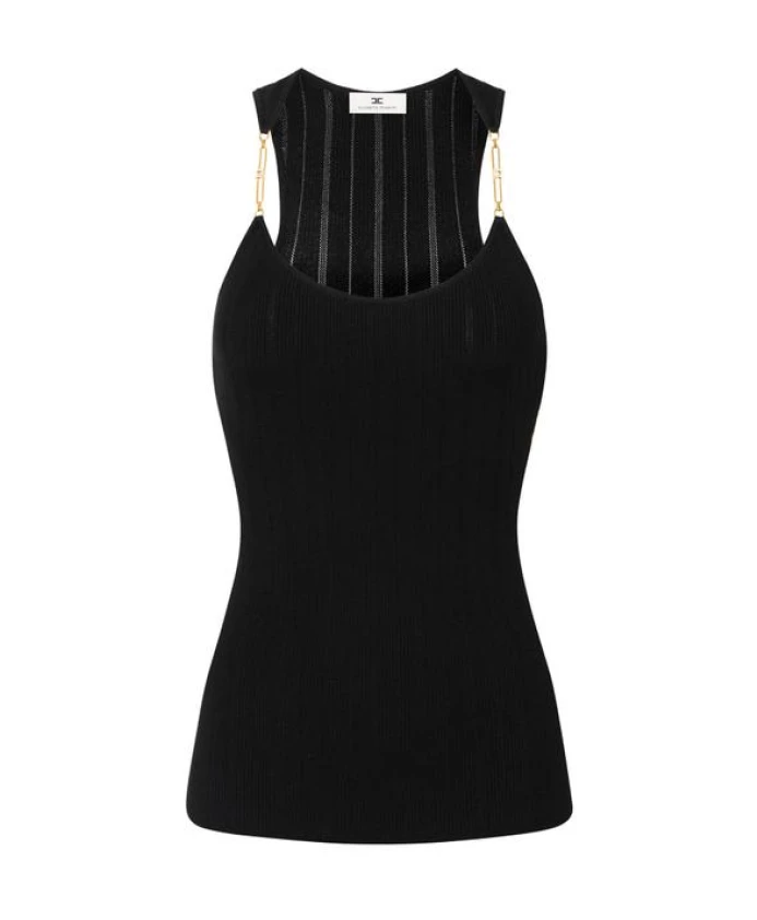 

Топ из ребристой трикотажной ткани с ажурными деталями. Elisabetta Franchi, черный