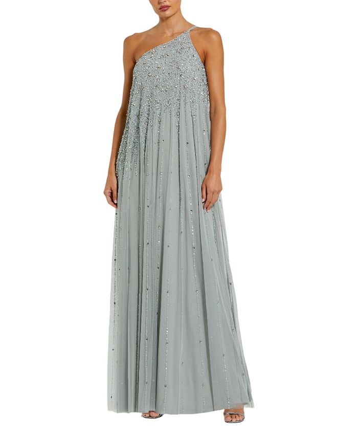

Платье-трапеция с асимметричным плечом и декором A Line Gown Mac Duggal, зеленый