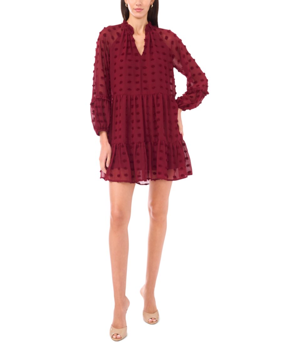 

Женское платье-бэбидолл с длинными рукавами, V-образным вырезом и многослойной юбкой MSK, Zinfandel