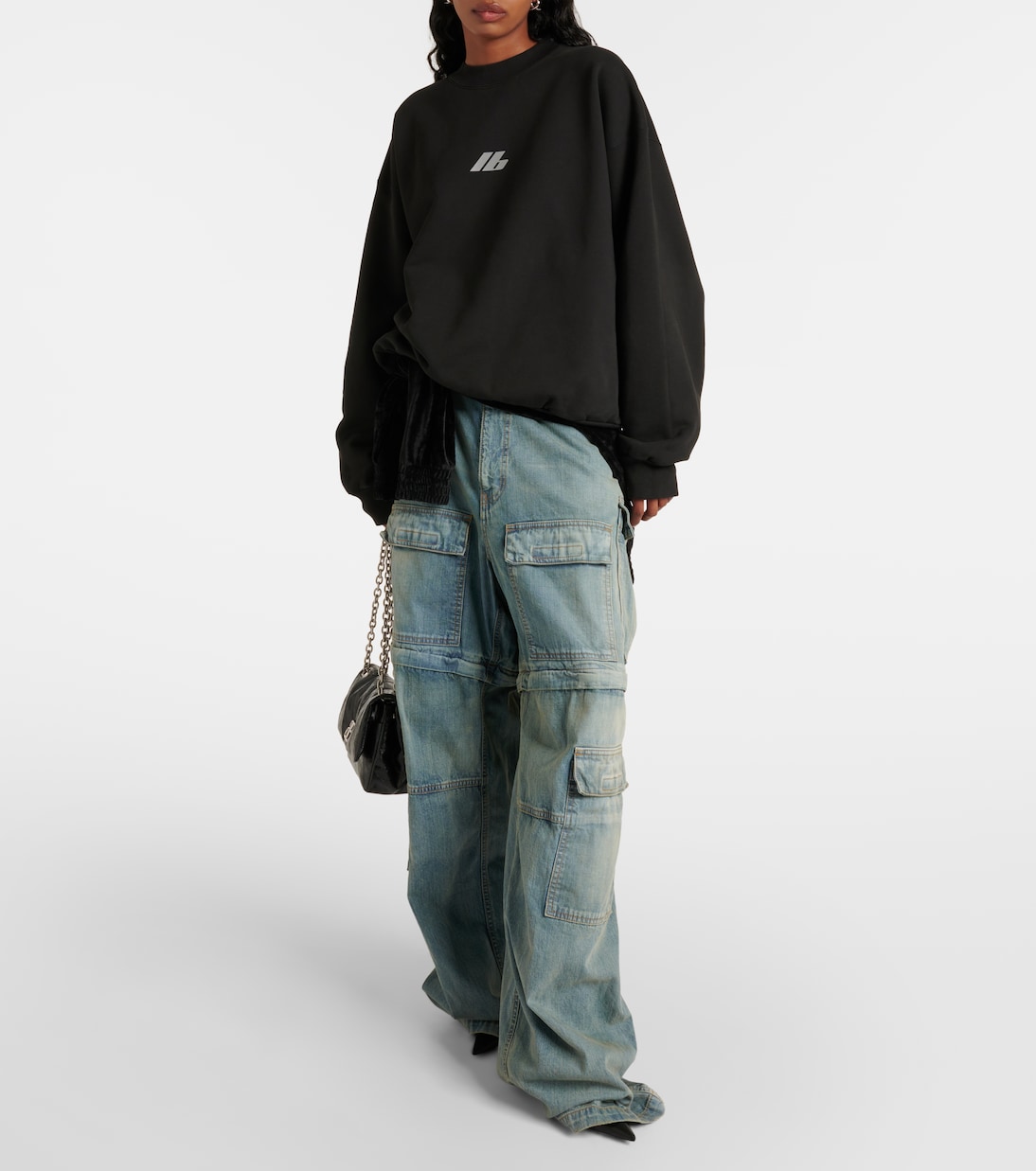Толстовка из хлопкового джерси с круглым вырезом Balenciaga, Faded Black — фото 2