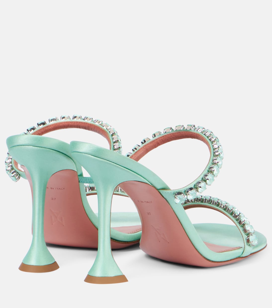 Gigi 95 декорированные атласные босоножки Amina Muaddi, Mint — фото 2