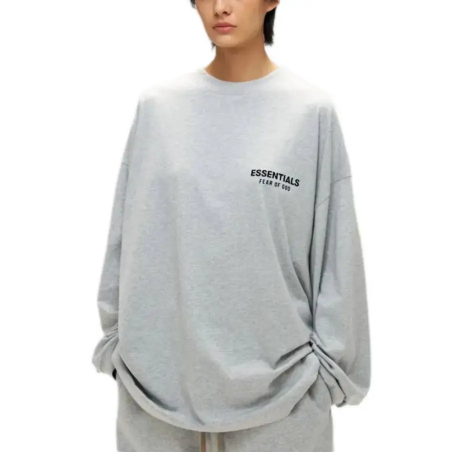 Джерси Футболка с Длинным Рукавом Fear Of God Essentials, Светлый Тумано-Серый/Светлый Серый Меланж — фото 4