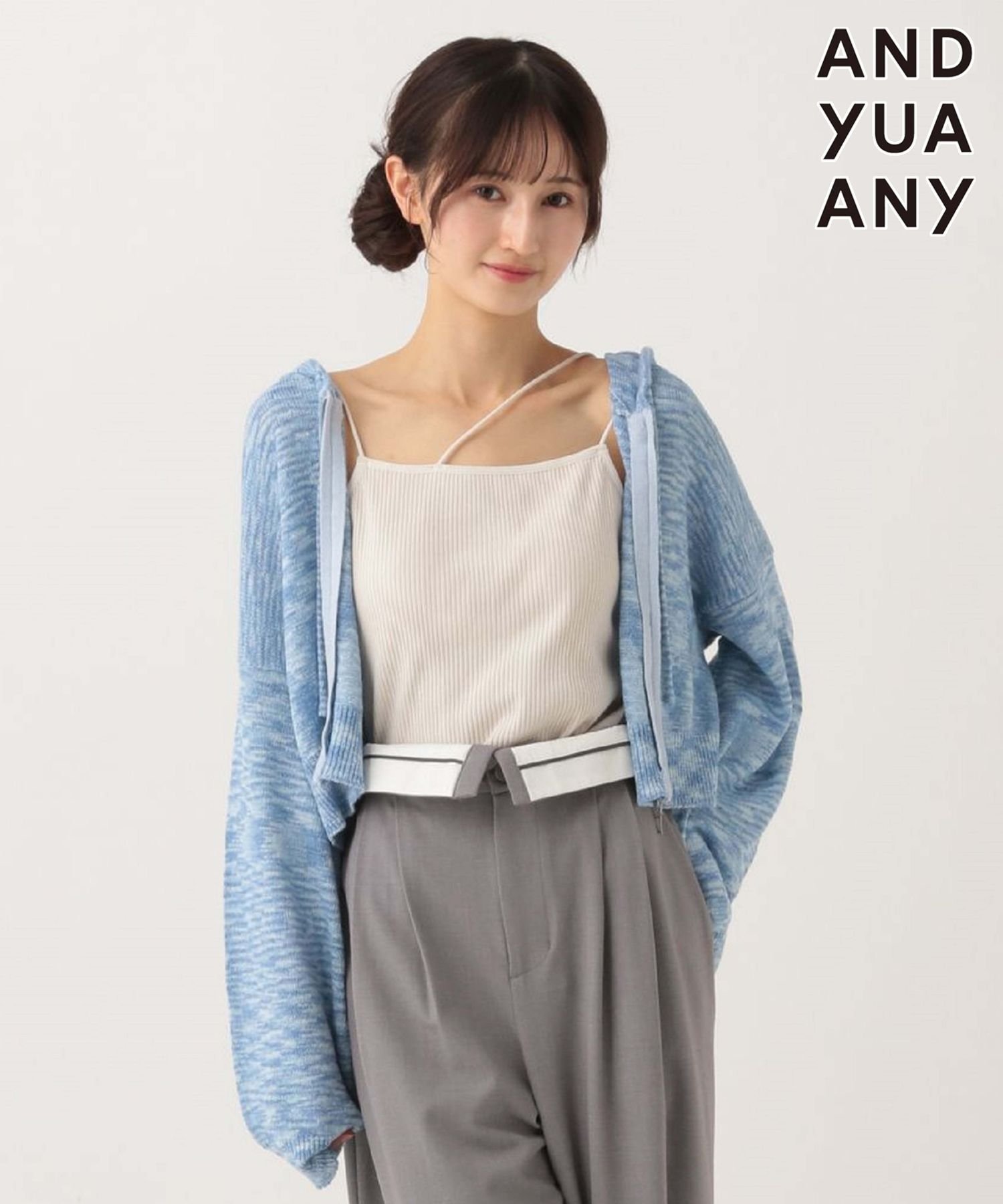 Вязаный кардиган с капюшоном на молнии / AND YUA ANY / 321118 Global Work, Light Blue 82