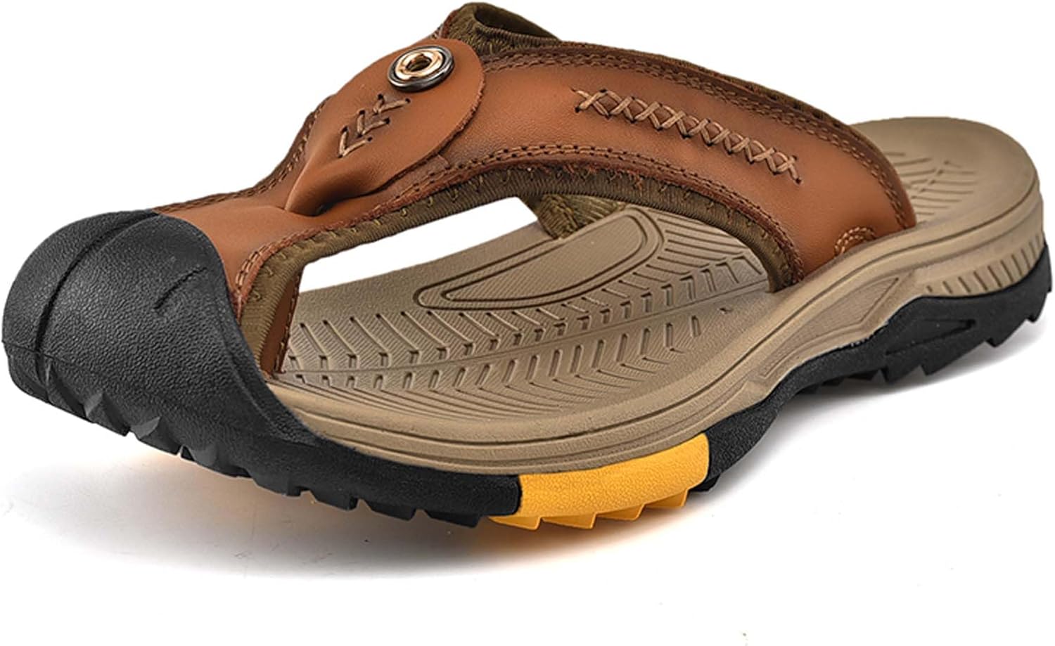 

Мужские сандалии-шлепанцы премиум-класса из натуральной коровьей кожи, с защитным носком и нескользящей резиновой подошвой. Стильная летняя обувь Generic, коричневый