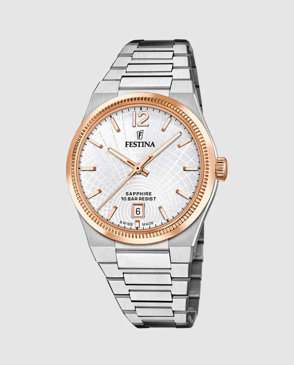 

F20066/2 швейцарские женские часы Rivé Silver Steel Festina, серебряный