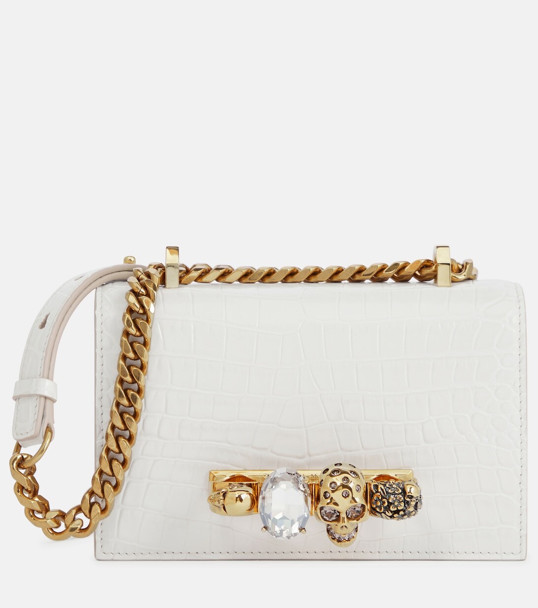 

Кожаная мини-сумка через плечо Satchel с драгоценными камнями Alexander McQueen, белый