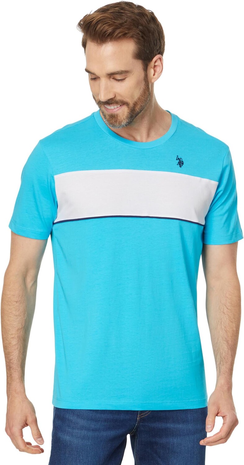 

Футболка U.S. POLO ASSN. Short Sleeve Colorblock Stripe Crew Neck Jersey Tee Shirt, цвет Blue Sea