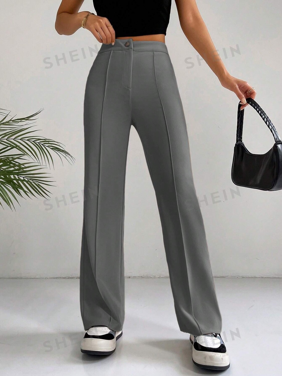 

Брюки широкие Shein Ezwear на молнии, серый