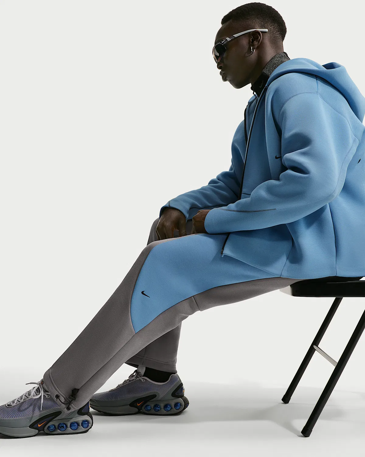 Мужские флисовые штаны Nike Tech с цветовой блокировкой и открытым низом, Pencil Point/Work Blue/Black/Black — фото 4
