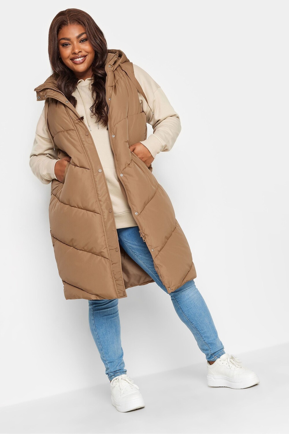 

Удлиненная куртка без рукавов с шевронным узором Yours, коричневый