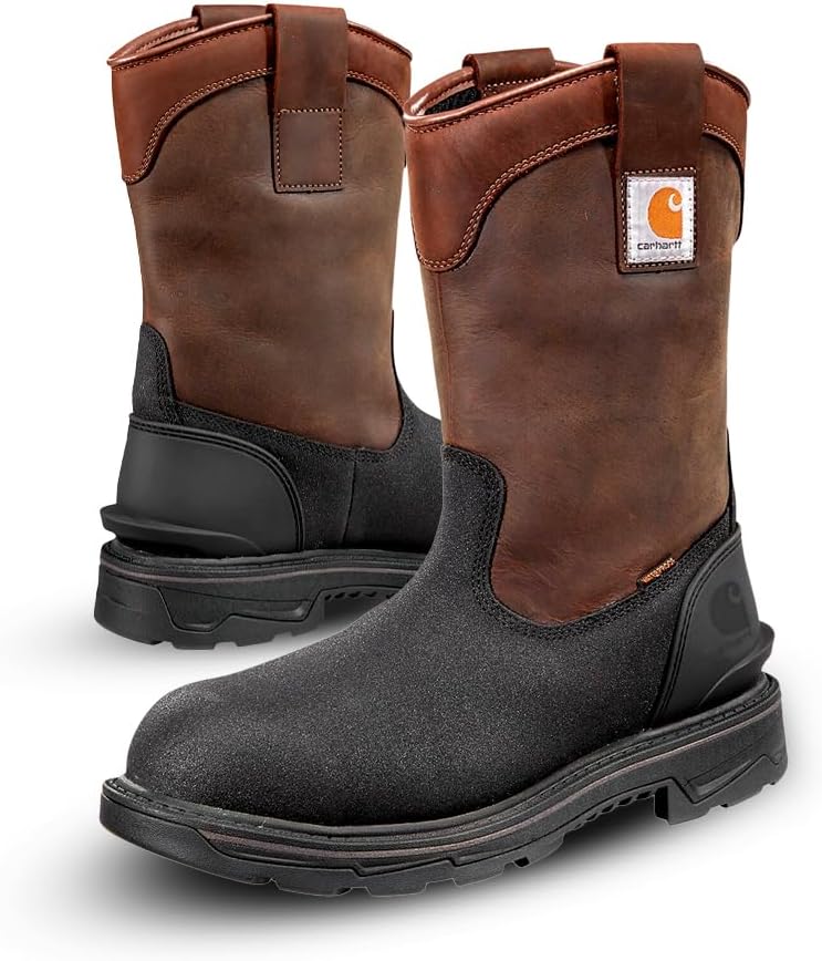 

Carhartt Ironwood водонепроницаемые рабочие ботинки для мужчин - 11-дюймовые веллингтоны из масляной кожи с противоскользящей подошвой и защитой от электростатического разряда, Brown Oiltan/Black Coated