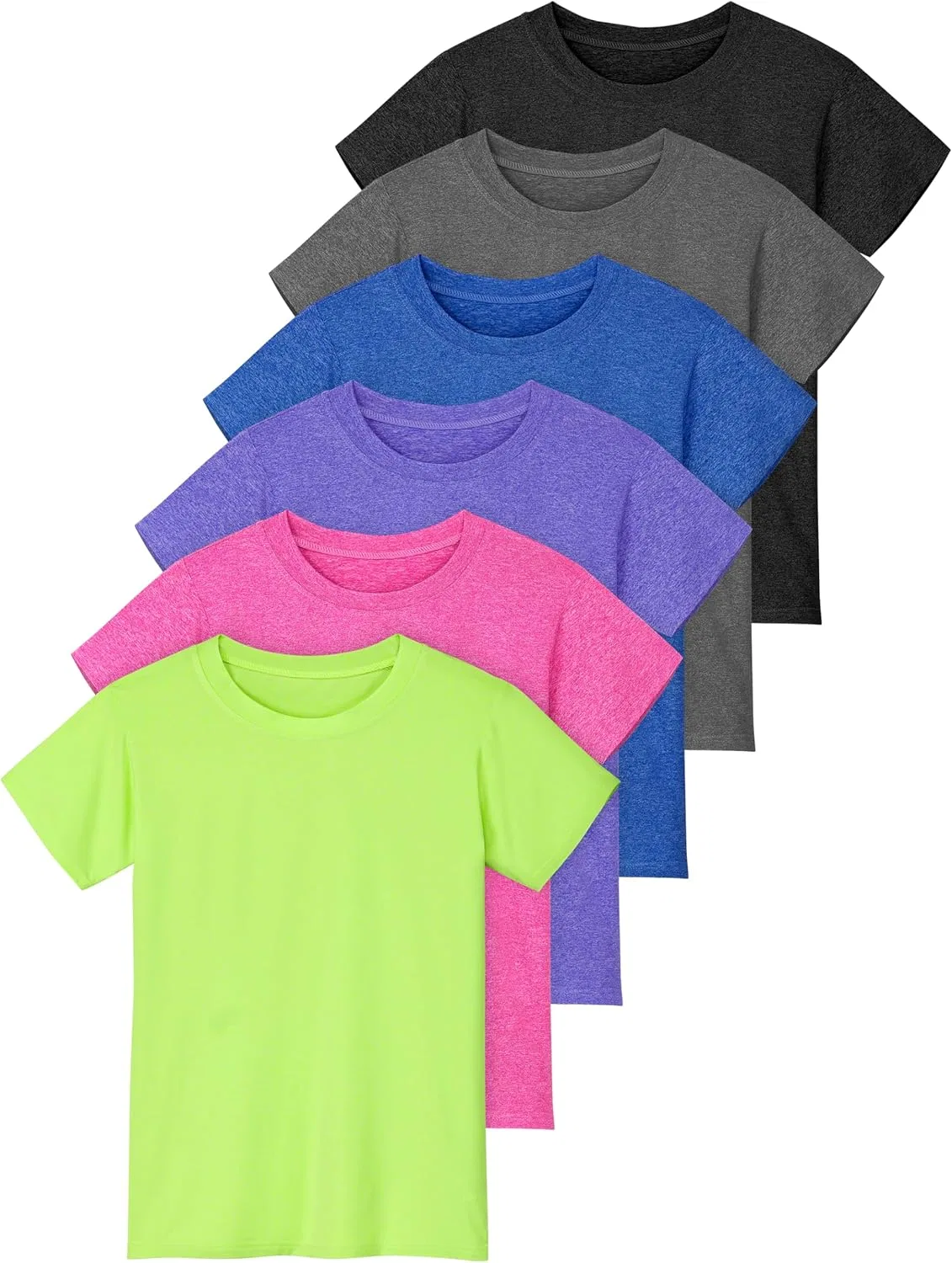 Футболка детская спортивная Poroka 6 штук, Neon Yellow, Fuchsia, Royal Blue, Grape, Black, Dark Grey