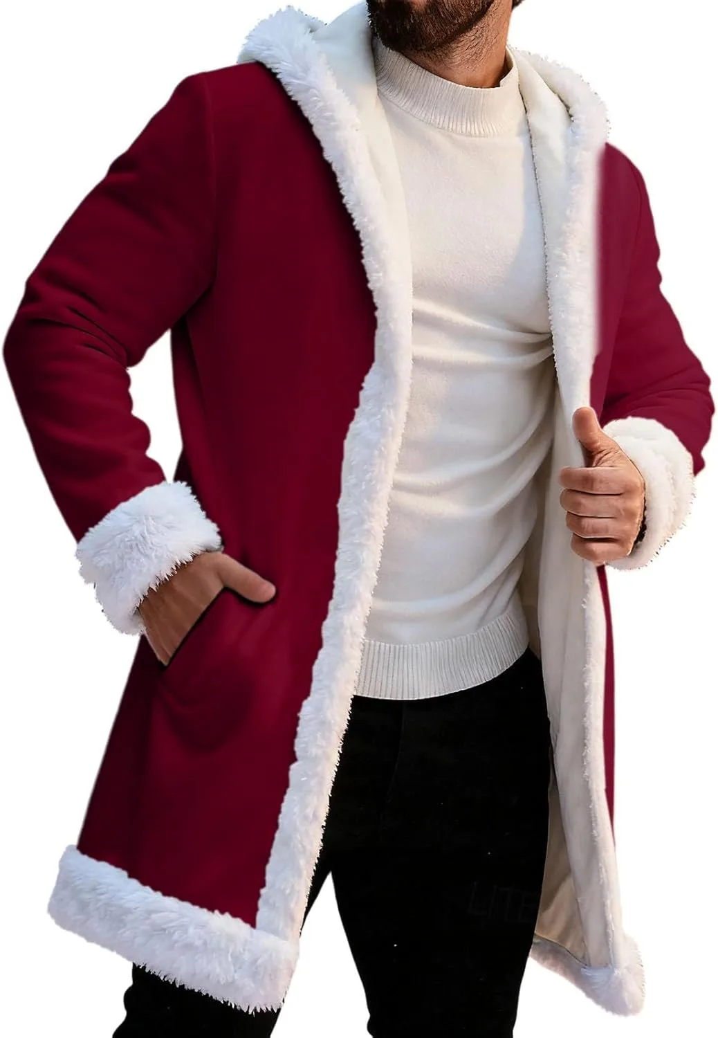 

Рождественский красный кардиган для мужчин, оверсайз, с капюшоном и карманами