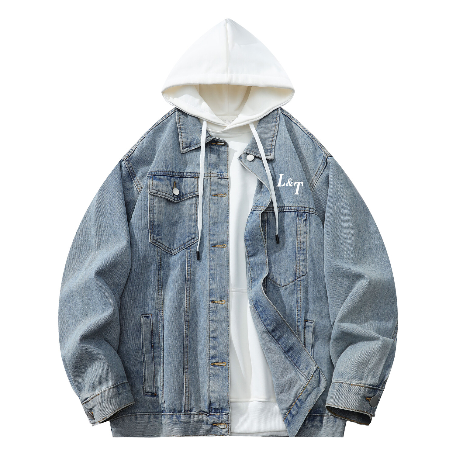 

Джинсовая куртка унисекс LIVINGTOWN, Черная куртка и белый худи