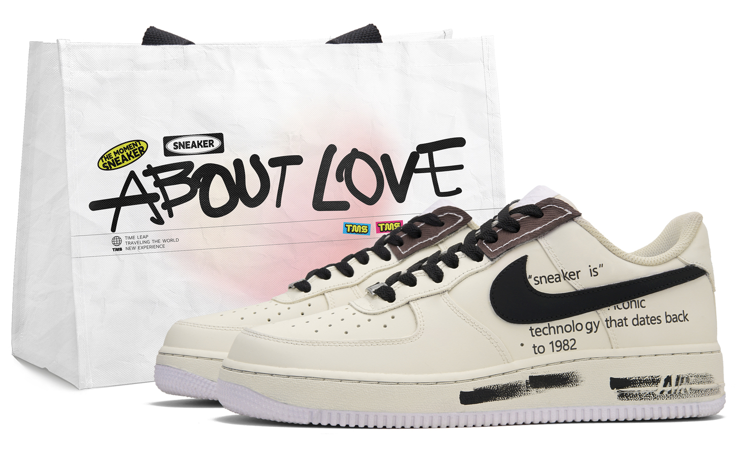 

Кроссовки Air Force 1 Letters низкие мужские beige white black Nike, бежевый белый черный