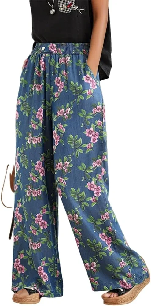 

Женские летние джинсы с цветочным принтом и эластичным поясом Nupucy