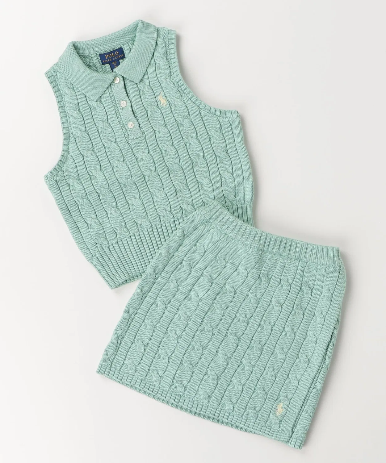 Сет: топ-поло и юбка-запах, хлопок, Ralph Lauren, зелёный — фото 3