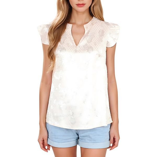 

Женская блуза с цветочным жаккардом, рукавами-фонариками и v-образным вырезом для повседневных образов Anna-Kaci, Beige