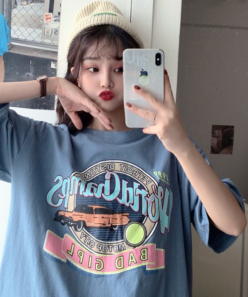 

Футболка с коротким рукавом, оверсайз, с принтом винтажных автомобилей, Y2K DEVICE, синий