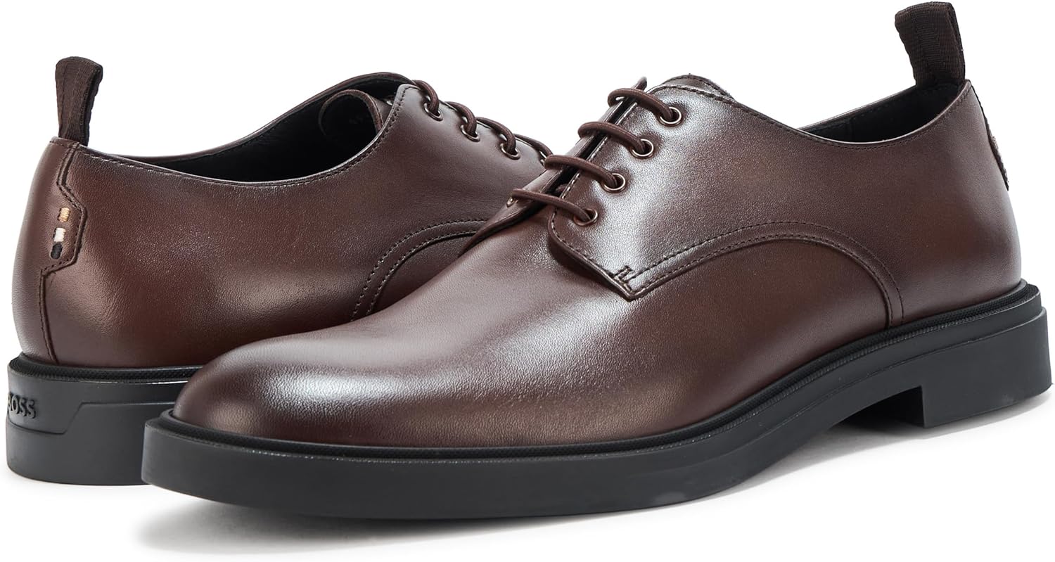 BOSS Мужские туфли Calev Derby из кожи Oxford Flat, Cappuccino Brown — фото 3
