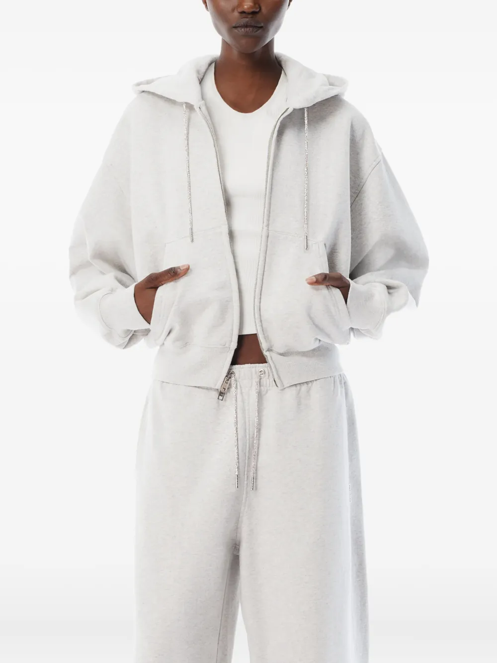 Спортивные брюки со стразами и завязками на шнурке Alexander Wang, серый — фото 4