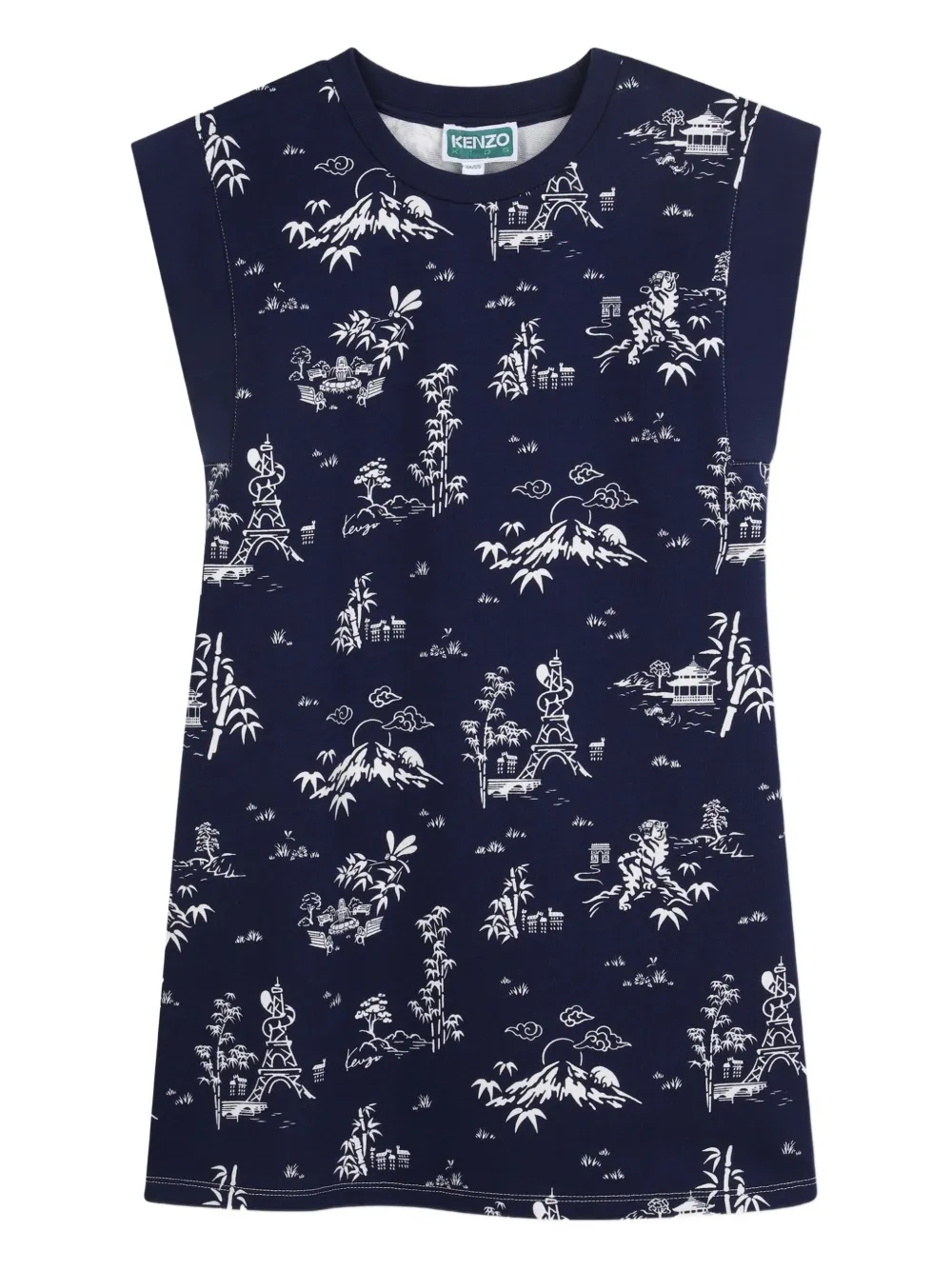 

Платье без рукавов с узором Kenzo Kids, синий