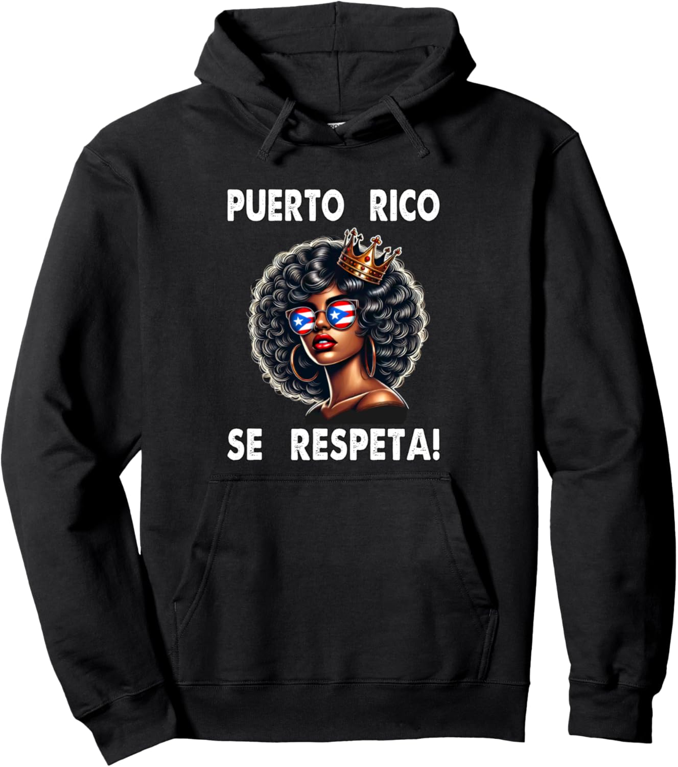 

Толстовка с капюшоном с флагом Puerto Rico Se Respeta Afro Boricua Queen Crown PR Puerto Rico Se Respeta Collection, More Here, черный