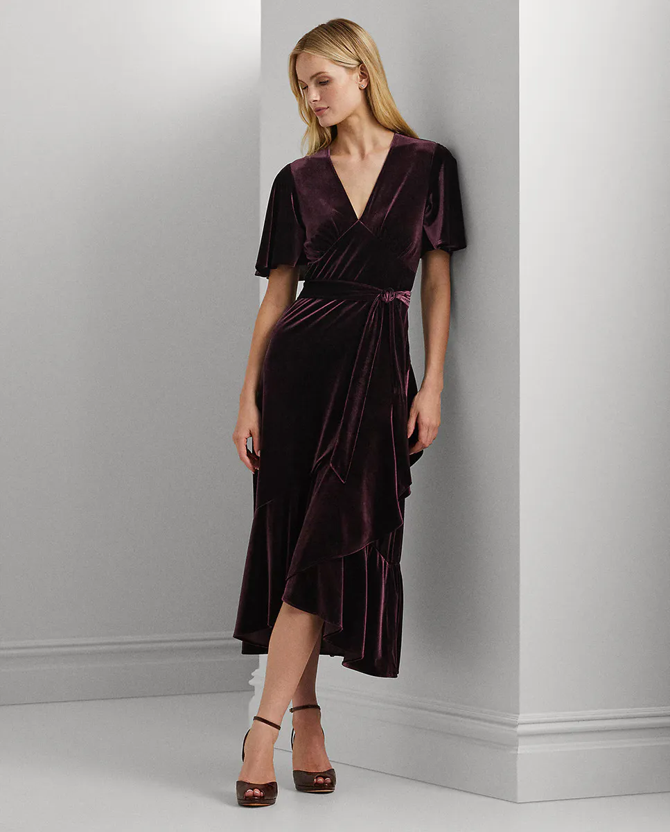 

Бархатное платье миди с короткими рукавами Lauren Ralph Lauren, цвет Granate