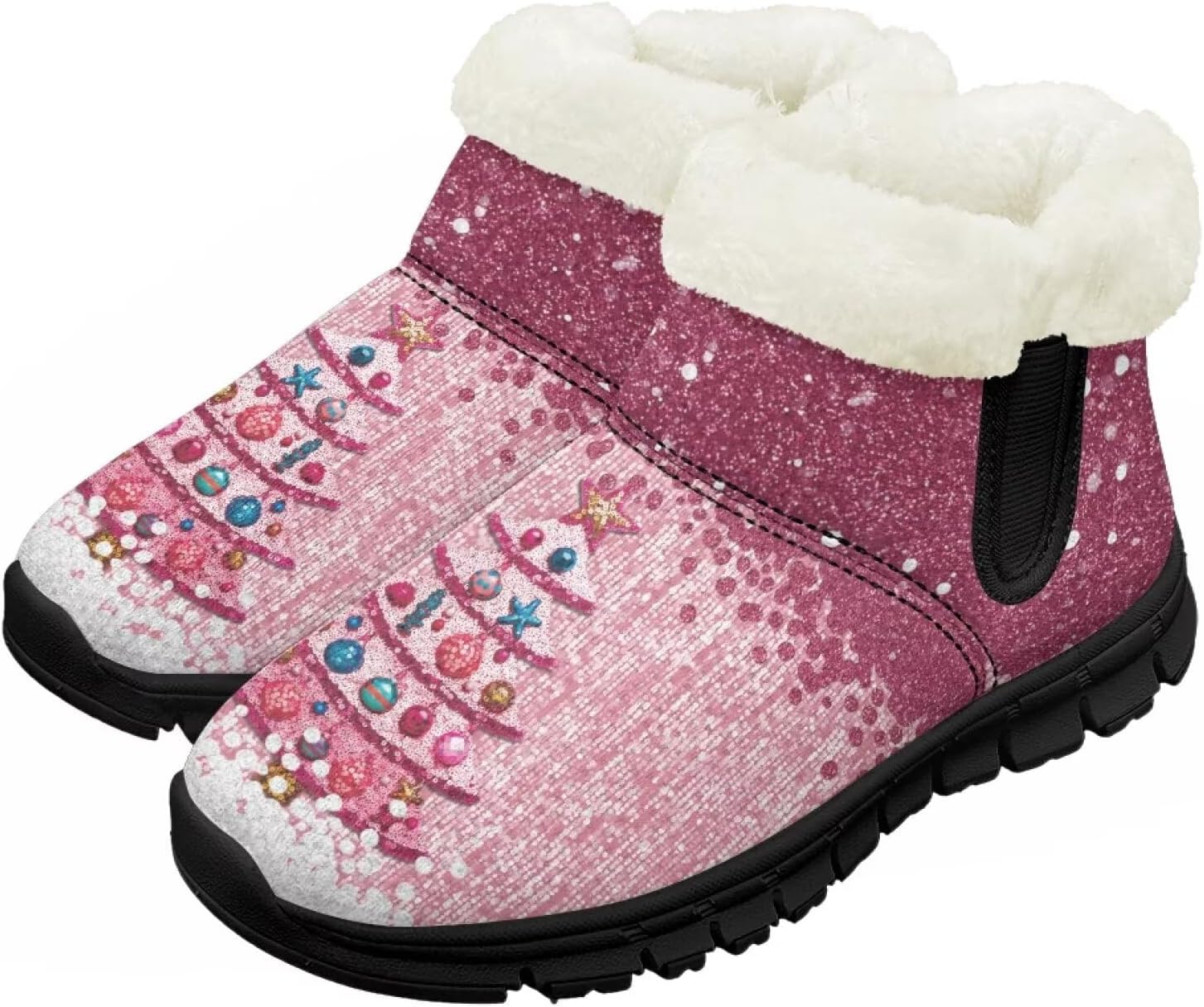 

Детские зимние сапожки для мальчиков и девочек, утепленные искусственным мехом, ботильоны до щиколотки с противоскользящей подошвой для малышей, детей младшего и старшего возраста Chririnla, Pink Christmas Tree