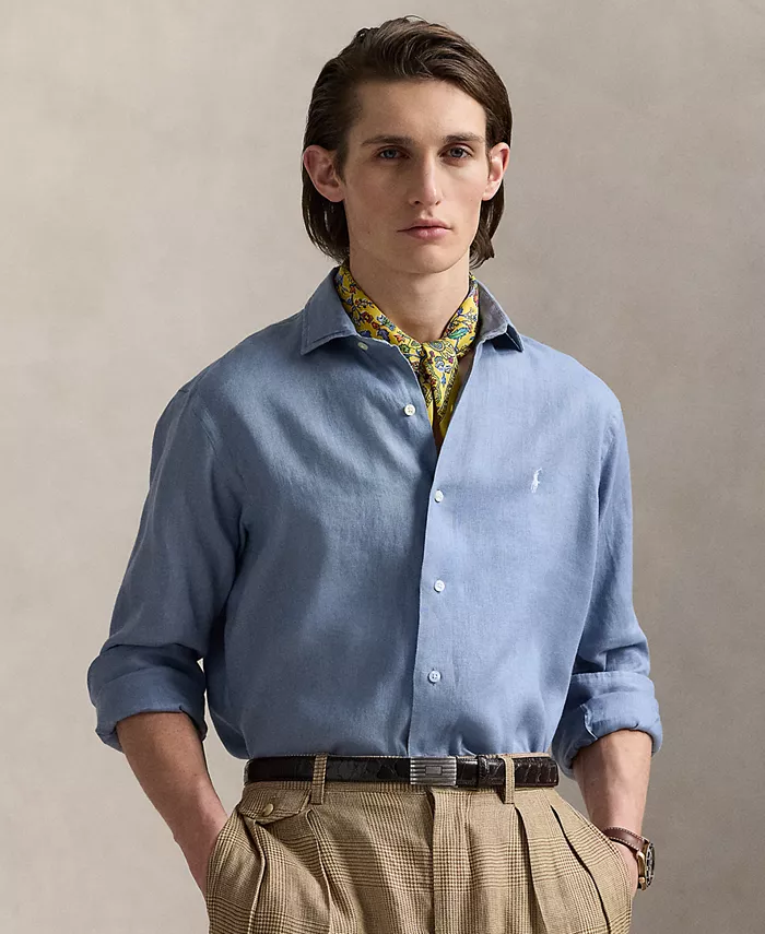 

Мужская классическая льняная рубашка Polo Ralph Lauren, синий