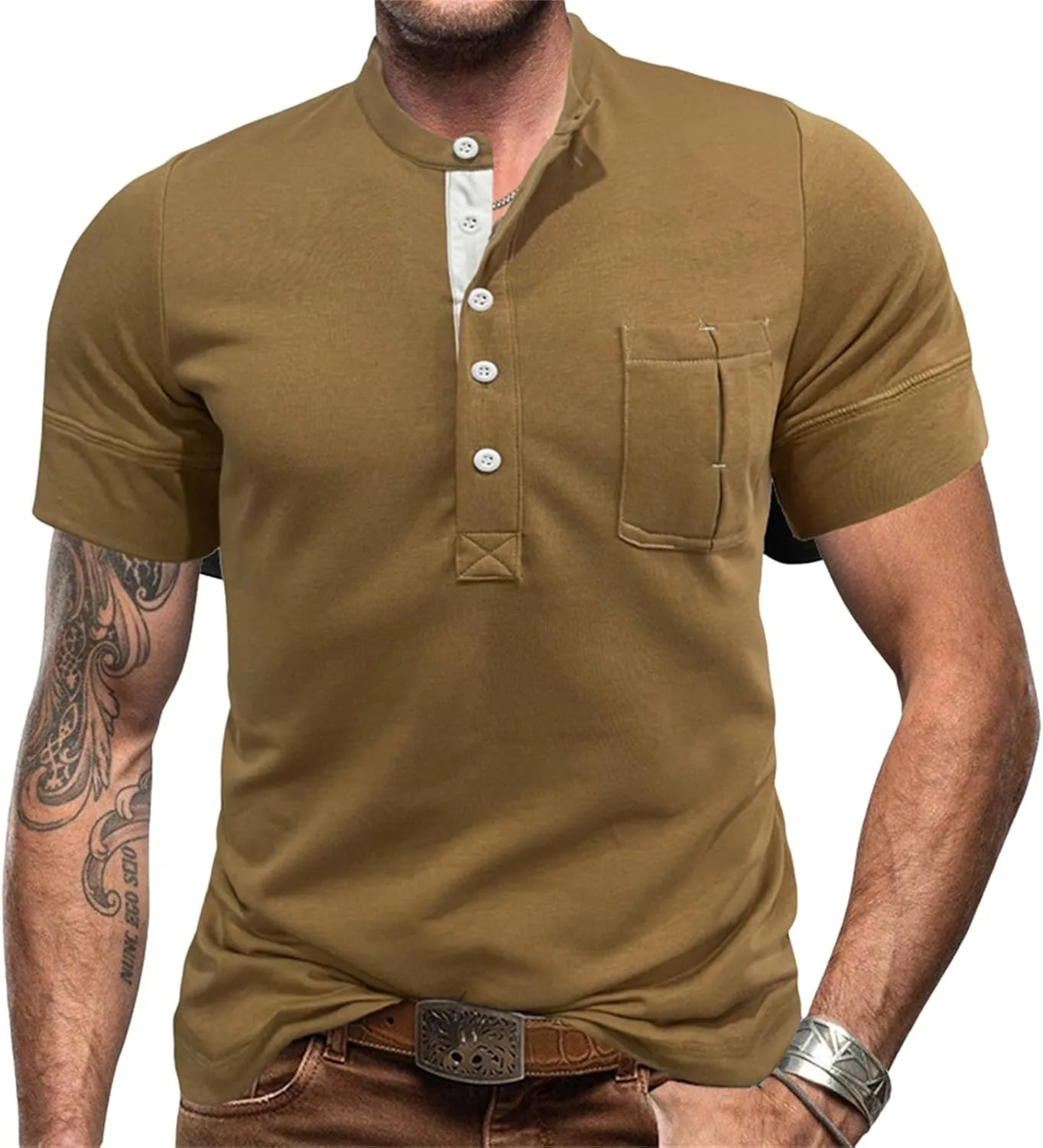 

Ретро хенли для мужчин, короткий рукав, повседневный топ Thatrich