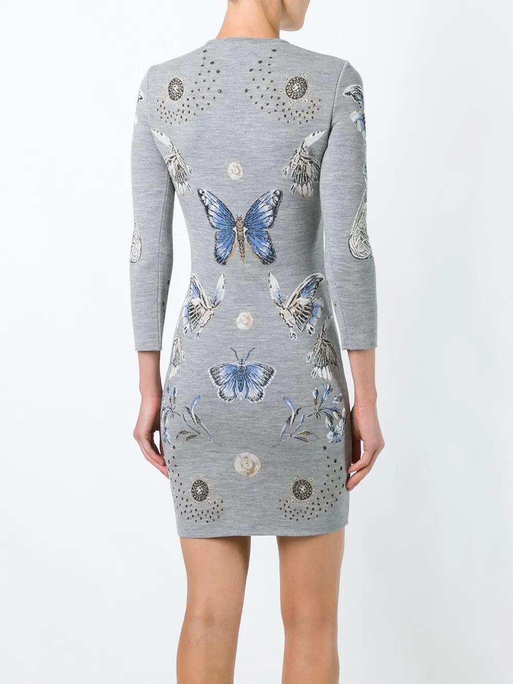 Жаккардовое трикотажное платье с принтом бабочек Alexander McQueen, серый — фото 4
