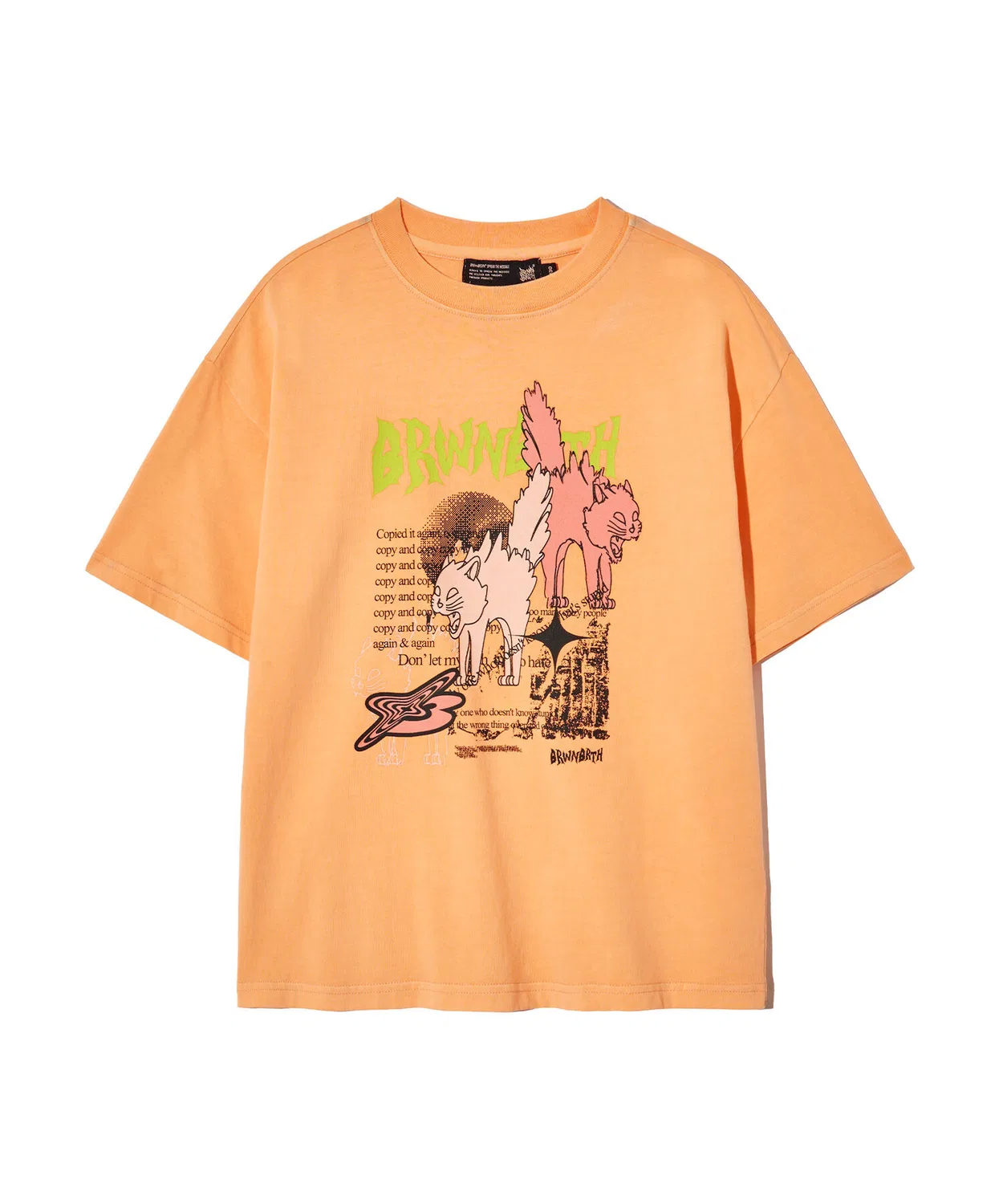 Детская футболка с пигментным принтом кошек оранжевая от Brownbreath Kids — фото 2