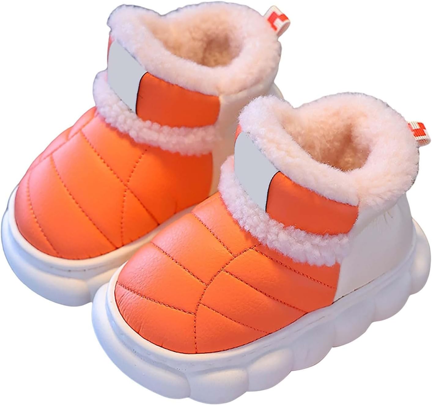 

Детские флисовые утепленные ботинки до щиколотки, водонепроницаемые с PU-кожей, короткие теплые плюшевые зимние ботинки на платформе Generic, Orange