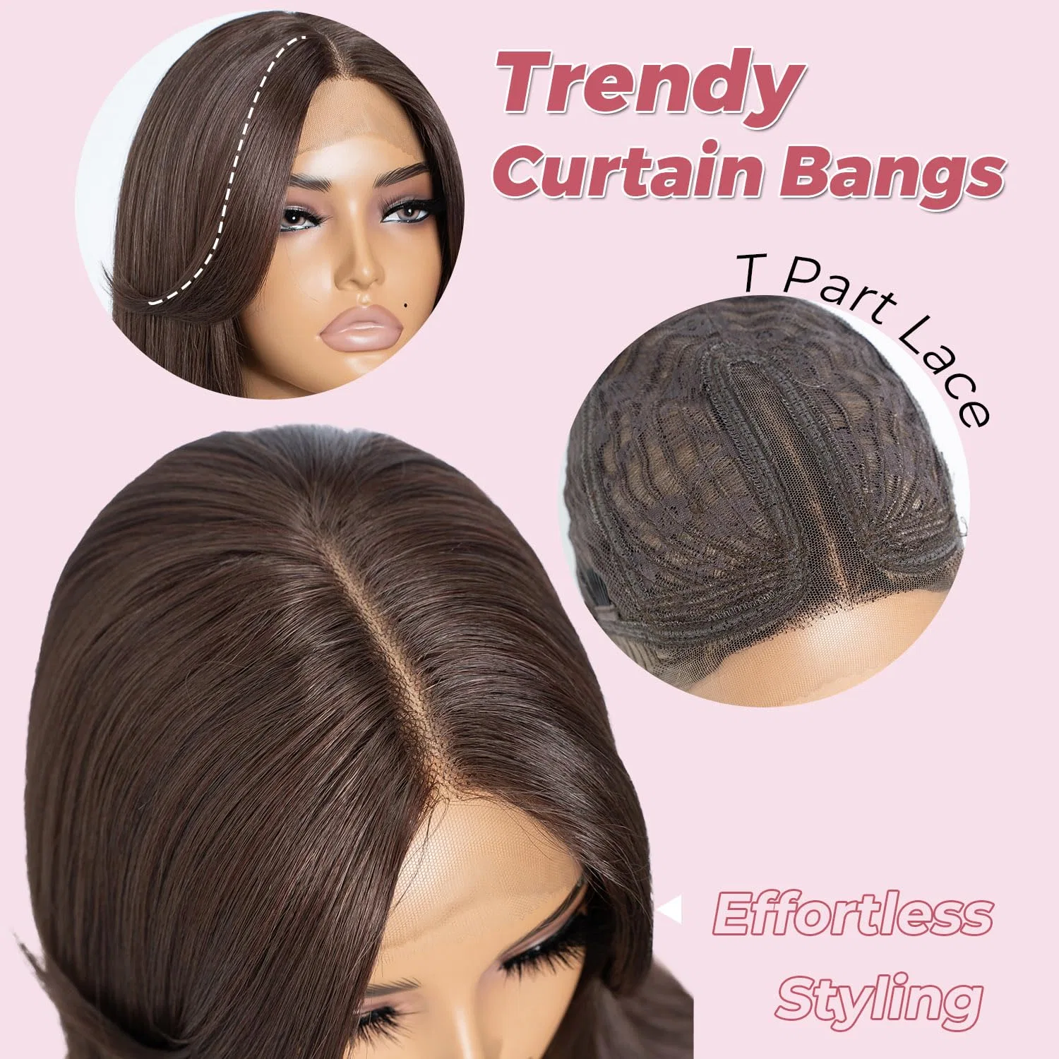 Длинный синтетический парик «Brown Curtain Wig» с HD-кружевной передней частью от Style Icon Style Icon, Brown138 — фото 3