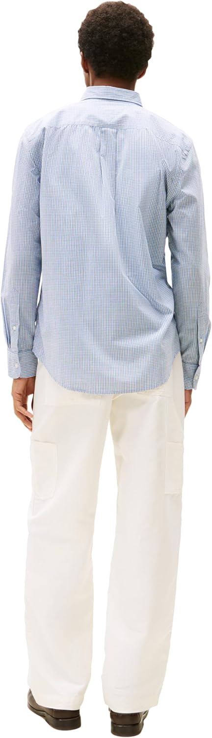 Мужские рубашки Tommy Hilfiger Poplin с длинным рукавом, классического кроя, застегивающиеся на пуговицы, также доступны в размерах для больших и высоких размеров., Breezy Blue / Multi Check — фото 4