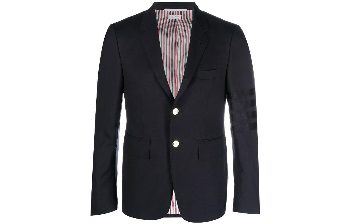 

THOM BROWNE Четырехпуговичный приталенный блейзер, Marine Blue
