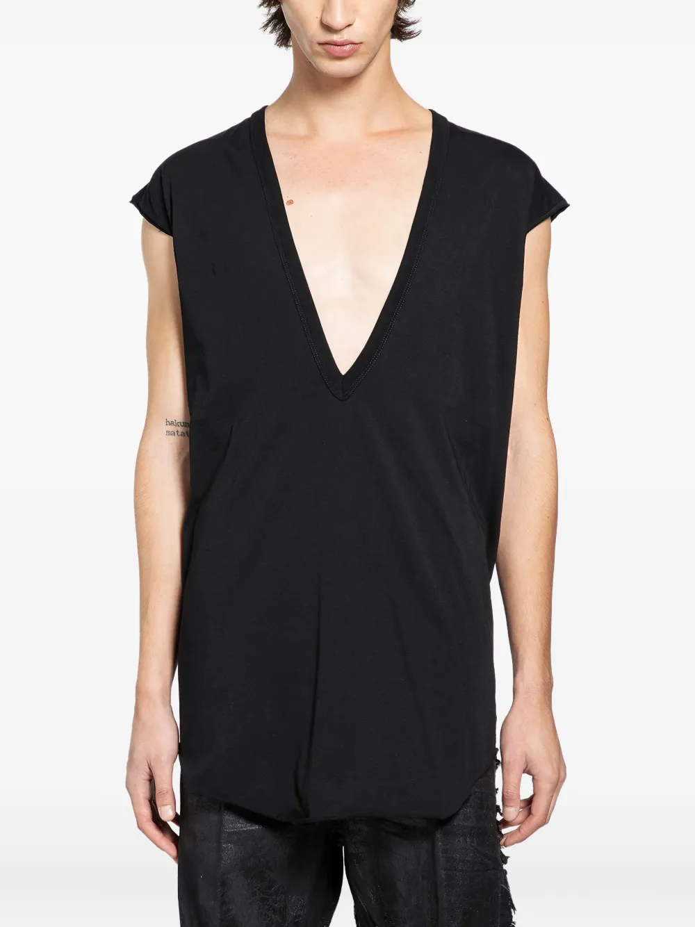 

Топ из хлопкового джерси с глубоким V-образным вырезом Rick Owens, черный