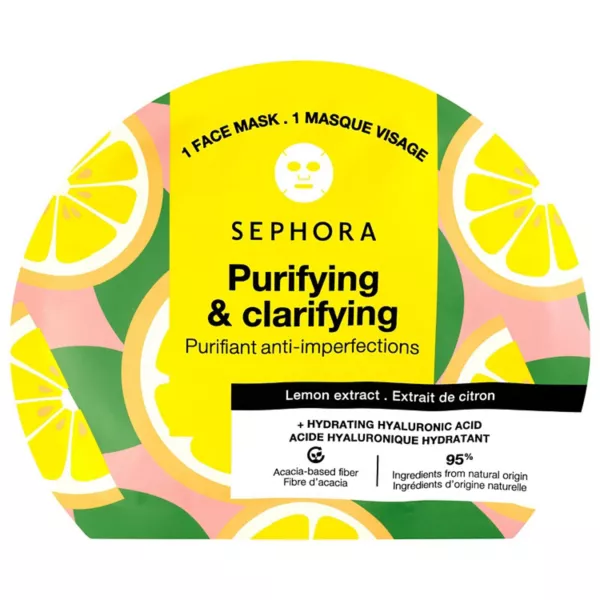 

Увлажняющие маски для лица с гиалуроновой кислотой Sephora Collection, цвет lemon