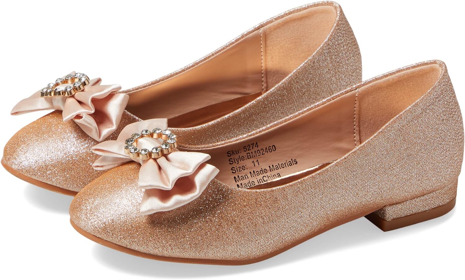 

Туфли на плоской подошве Badgley Mischka Kids Avery Shimmer Bow, цвет Rose Gold