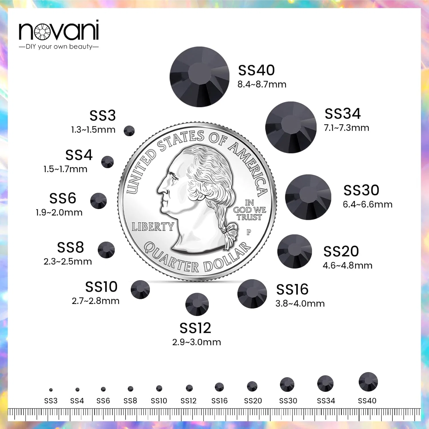 Стеклянные стразы Novani SS20 с плоской спинкой для декора ногтей, макияжа, сумок и обуви, черные Novani — фото 3