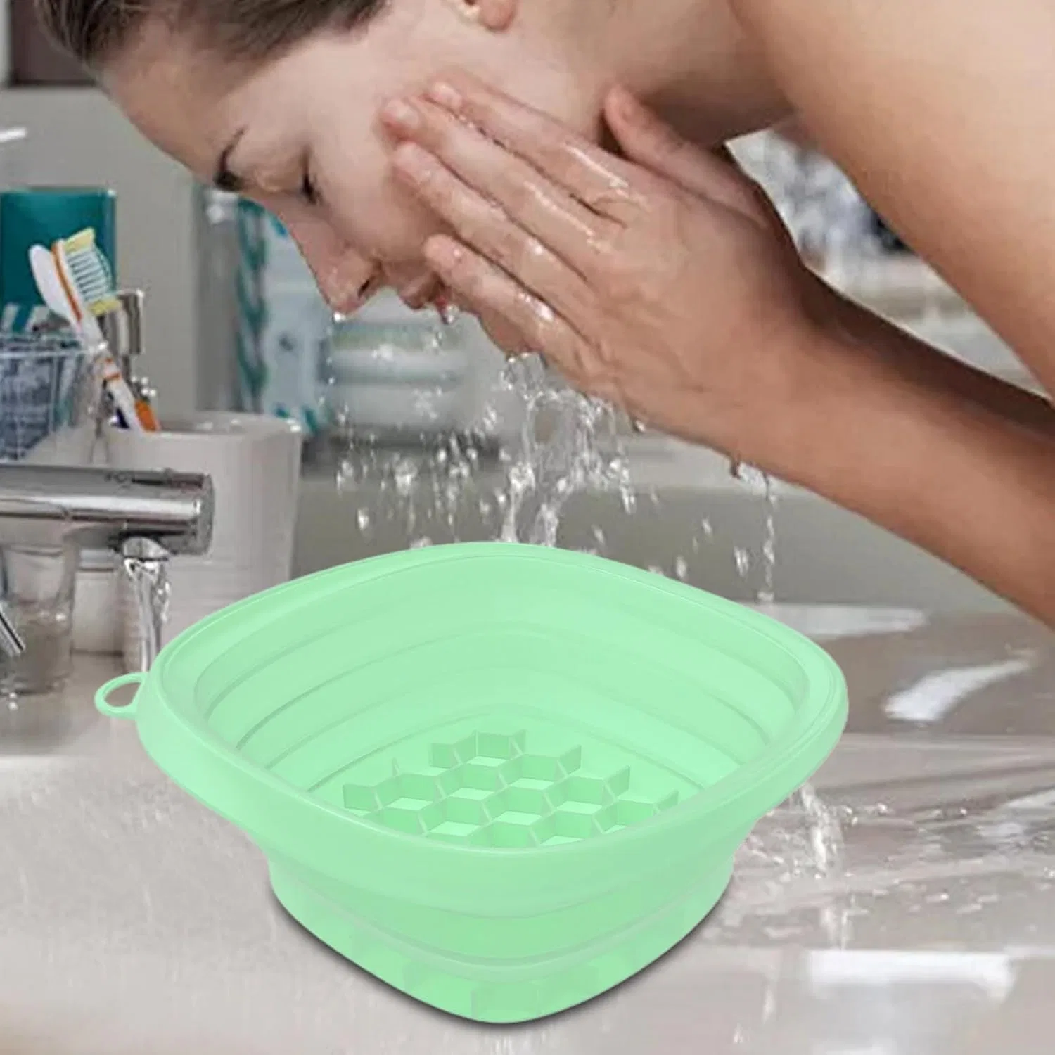 Складная чаша для умывания Ice Bath Bowl, зеленая, силикон, 25 см — фото 2