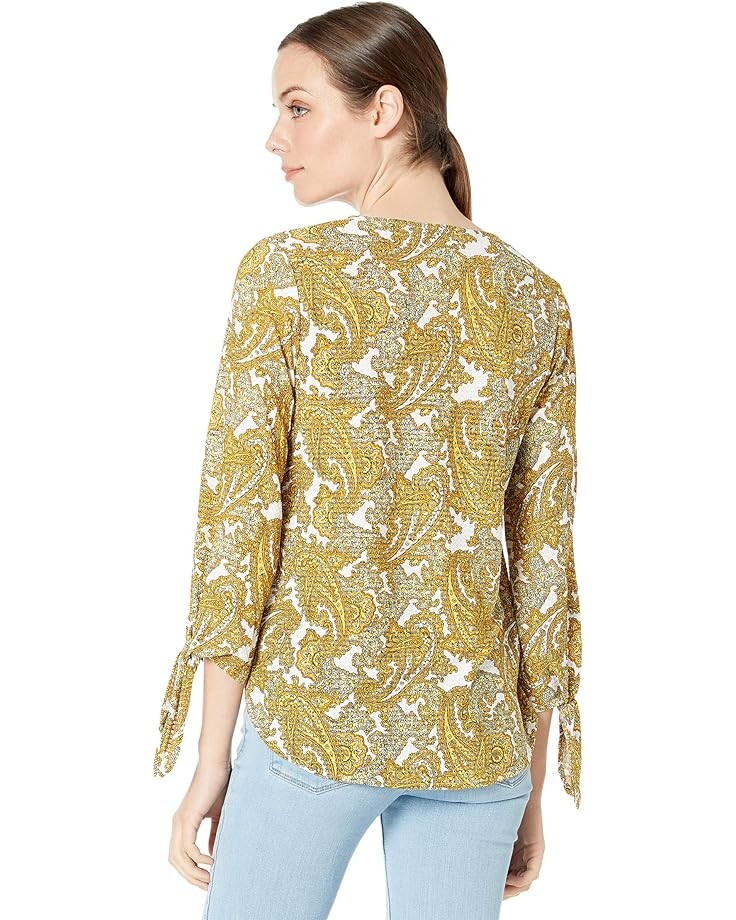 

Топ Michael Kors Paisley Seersucker Tie Sleeve Top, цвет Saffron